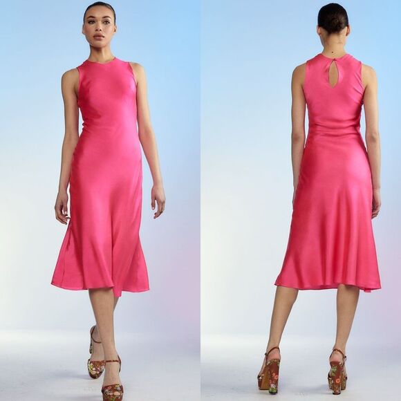NWT CYNTHIA ROWLEY Claudia Silk Bias Sleeveless Midi Dress - Pink Size 10 $495 - Picture 1 of 8